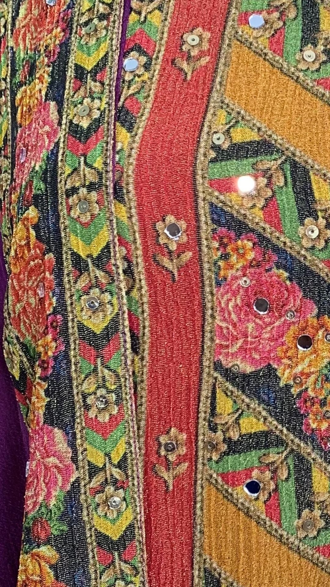 Purple Wrinkle Tissue Digital Printed Suit with Mirror Detailing and Palazzo