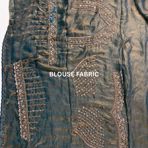 Olive Tissue Unstitched Saree Embellished With Sequins & Cutdana