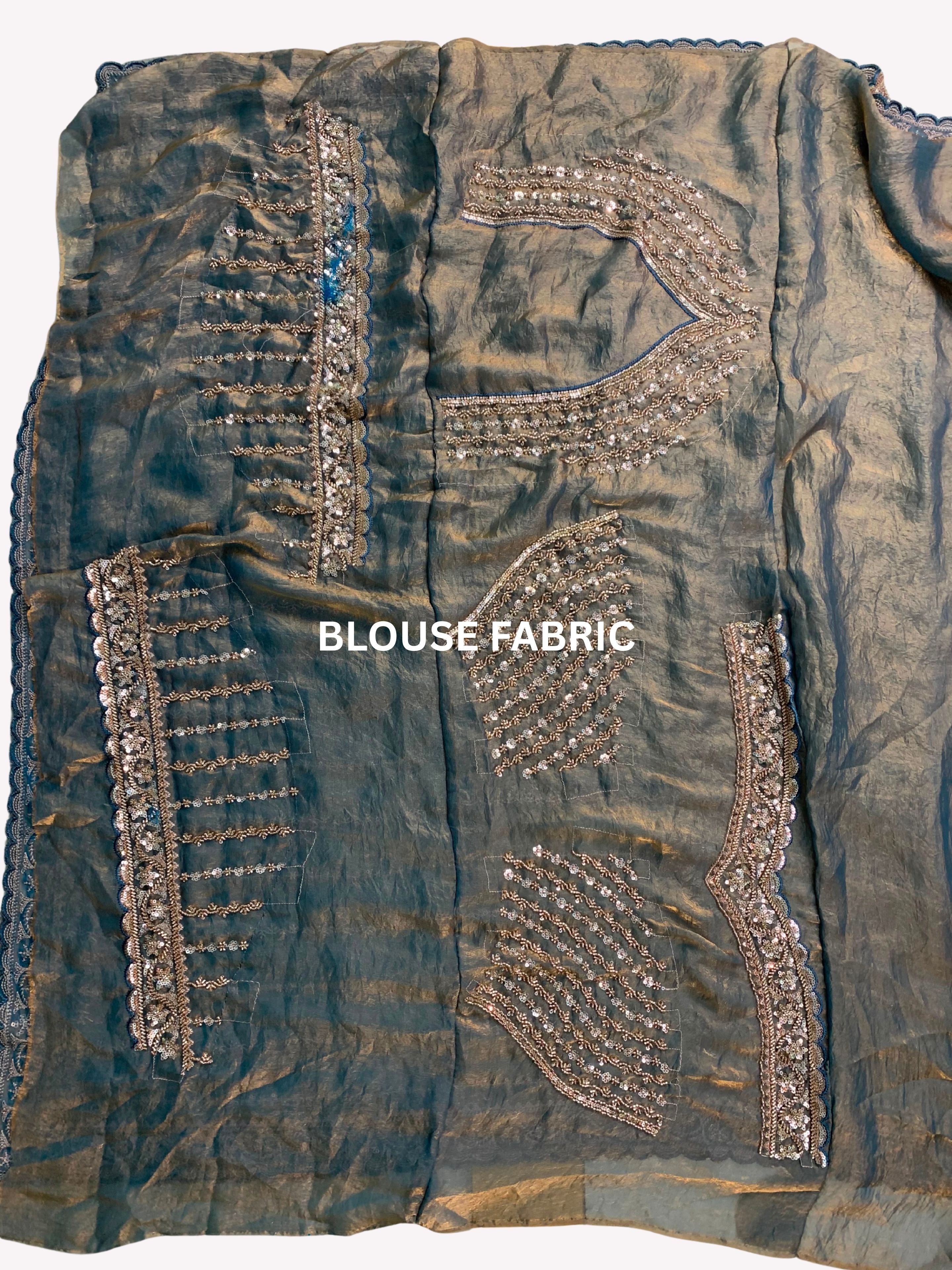 Olive Tissue Unstitched Saree Embellished With Sequins & Cutdana