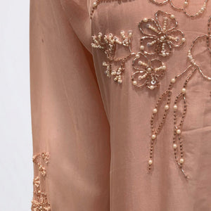 Dusty Peach Soft Organza Suit with Cutdana, Pearl & Moti Detailing