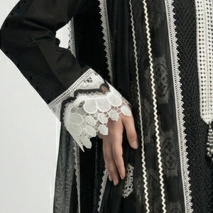 Black Muslin Suit with Stone & Lace Detailing