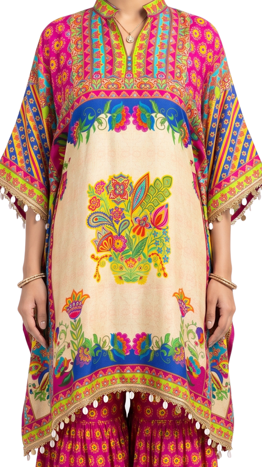Multicolor Crepe Fabric Digital Printing Mirror Work Sequins