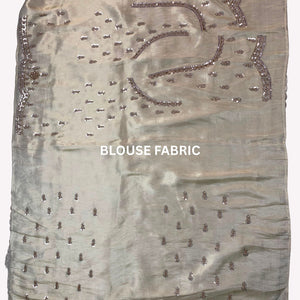 Ivory Tissue Unstitched Saree Embellished With Sequins, Moti, Stone & Cutdana Work