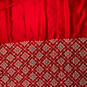 Red Bridal Satin Unstitched Saree with Zarkan & Cut Dana Work