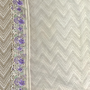 White Blue Digital Printed Chikankari Semi Stitched Suit With Thread Work