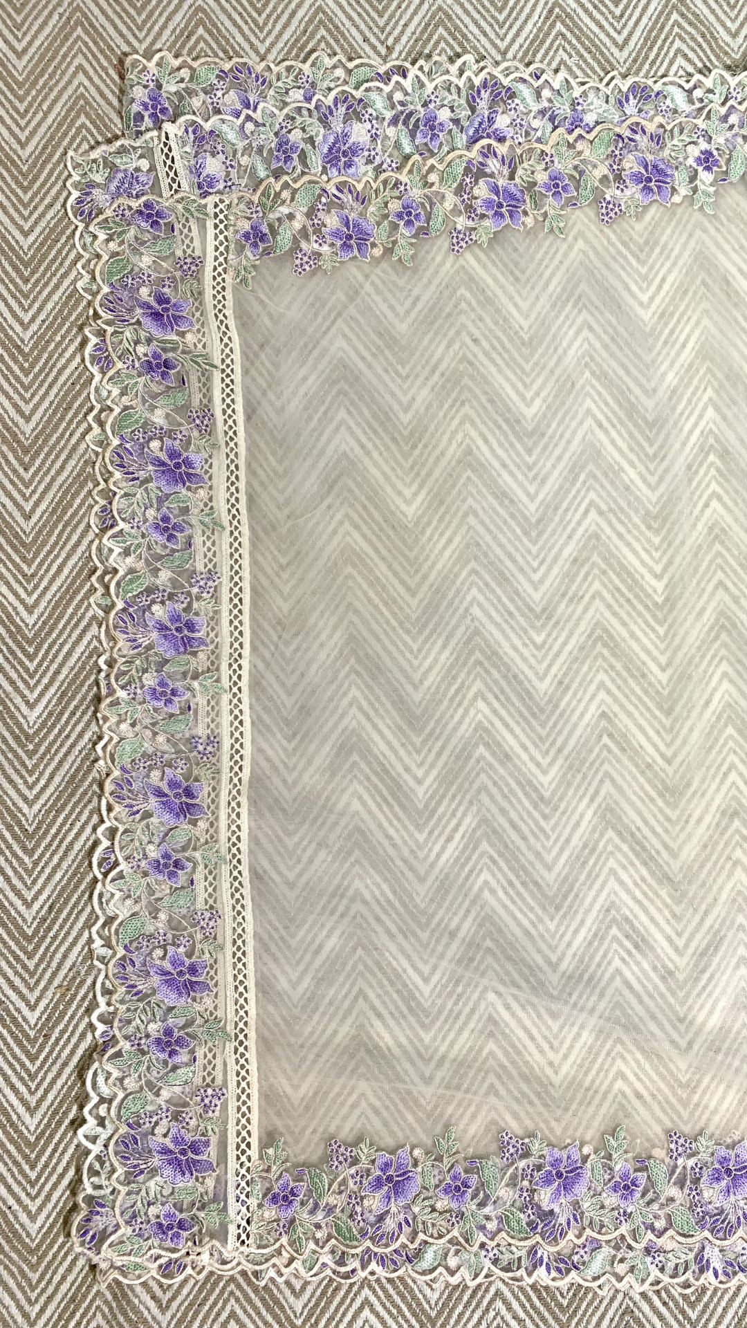 White Blue Digital Printed Chikankari Semi Stitched Suit With Thread Work