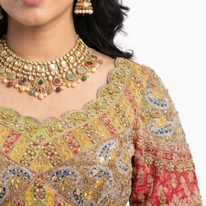 Beautiful Multicolour Tissue Saree Embellished With Kundan, Sequins & Cut Dana Work