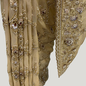 Golden Tissue Saree With Moti, Cutdana & Sequins Work
