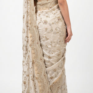 Golden Ivory Tissue Saree with Zari, Cutdana & Sequins Work
