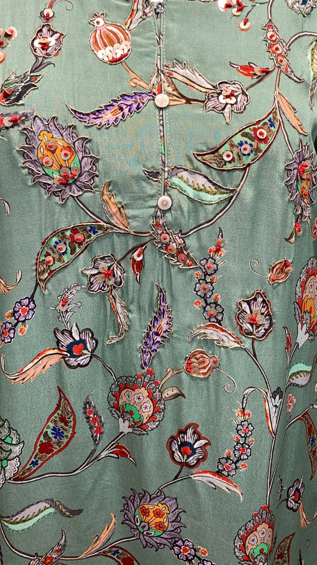 Green Crepe Coord Set with Sequins, Dabka, Moti & Digital Print Detailing