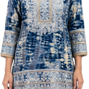Blue  Muslin Zari and Thread Sequins