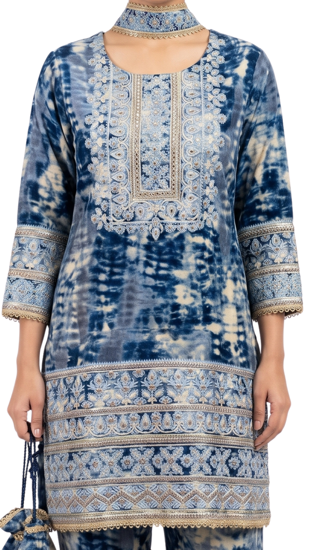 Blue  Muslin Zari and Thread Sequins