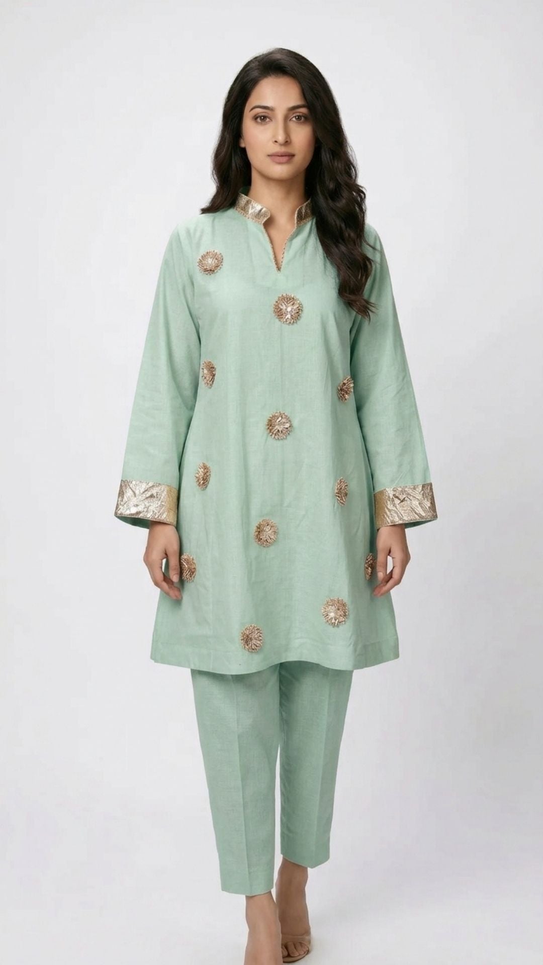Summer Festive 3 Piece Cotton Coord Set with Gota Work