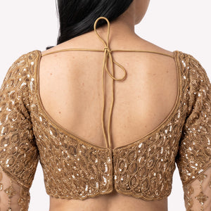 Golden Net Saree Embellished With Cutdana & Sequins Work