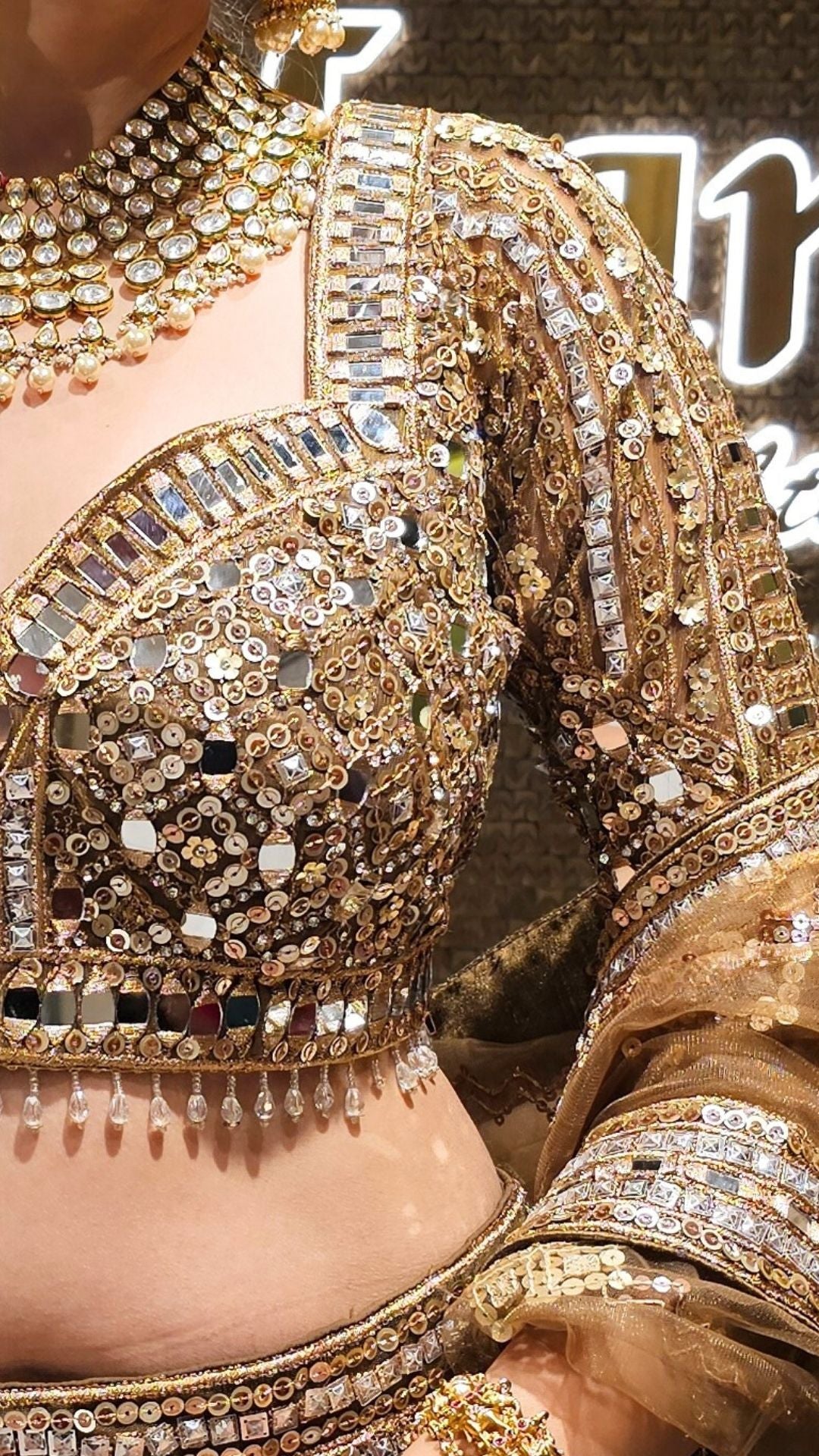 Golden Net Embroidered Lehenga with Dupatta