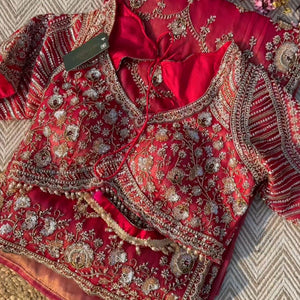 Red Tissue Saree With Moti, Cutdana & Sequins Work
