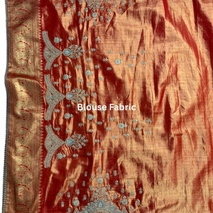 Orange Banarasi Unstitched Saree with Zarkan Work