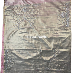 Peach Pure Banarasi Unstitched Saree with Sequins, Swarovski & Zari Work