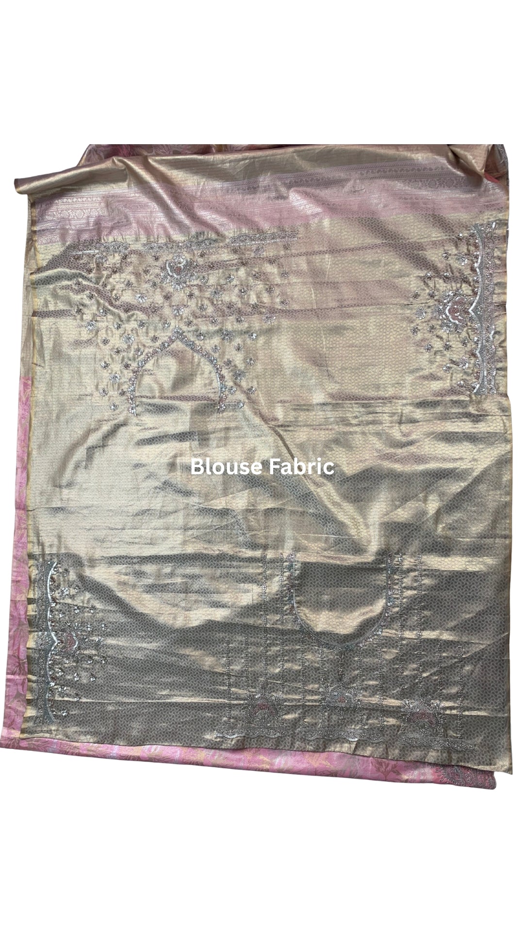 Peach Pure Banarasi Unstitched Saree with Sequins, Swarovski & Zari Work