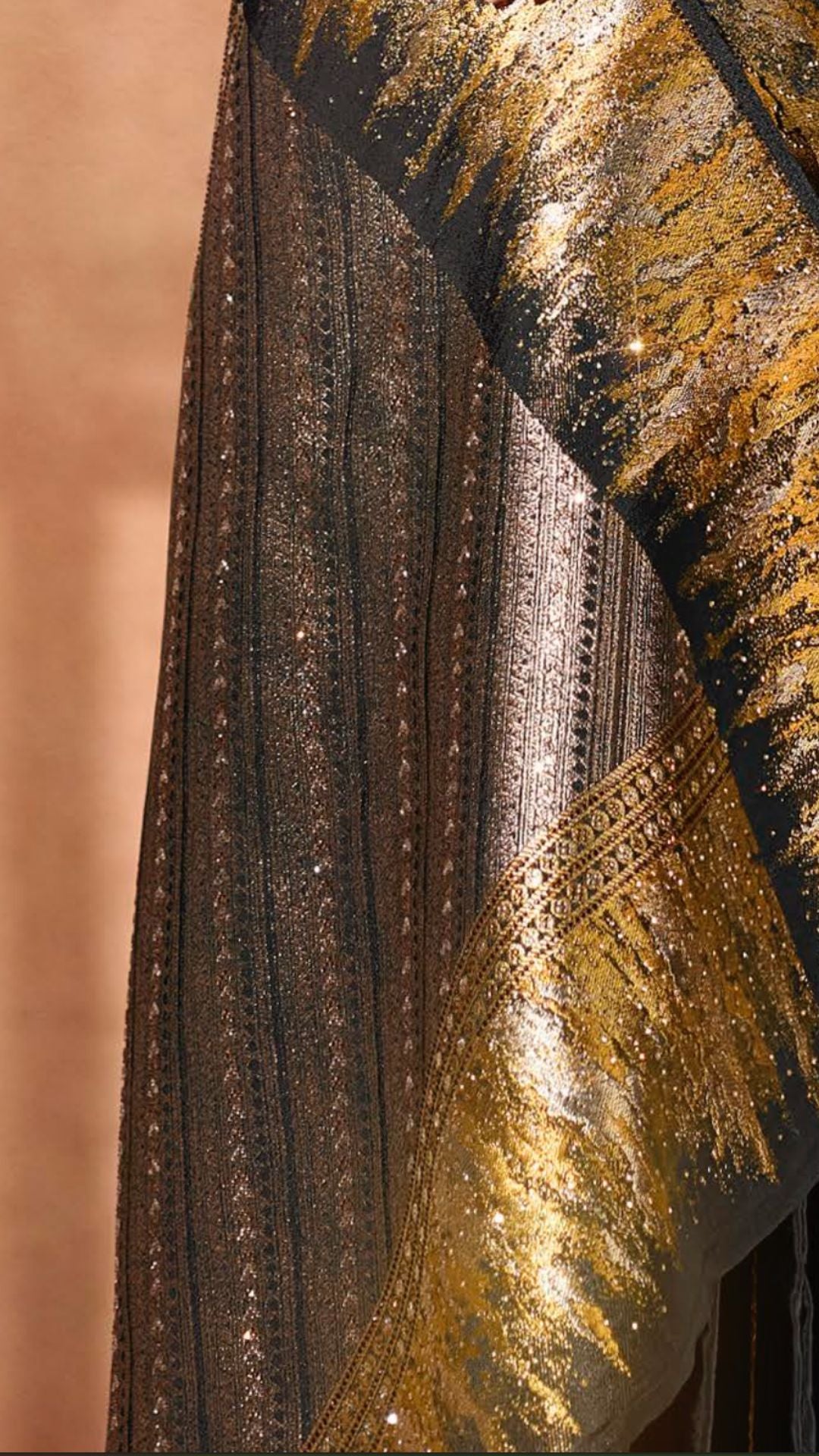 Black Silk Satin Saree with Swarovski Work