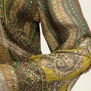 Mehandi Green Wrinkle Tissue Digital Printed Suit with Mirror Detailing and Palazzo