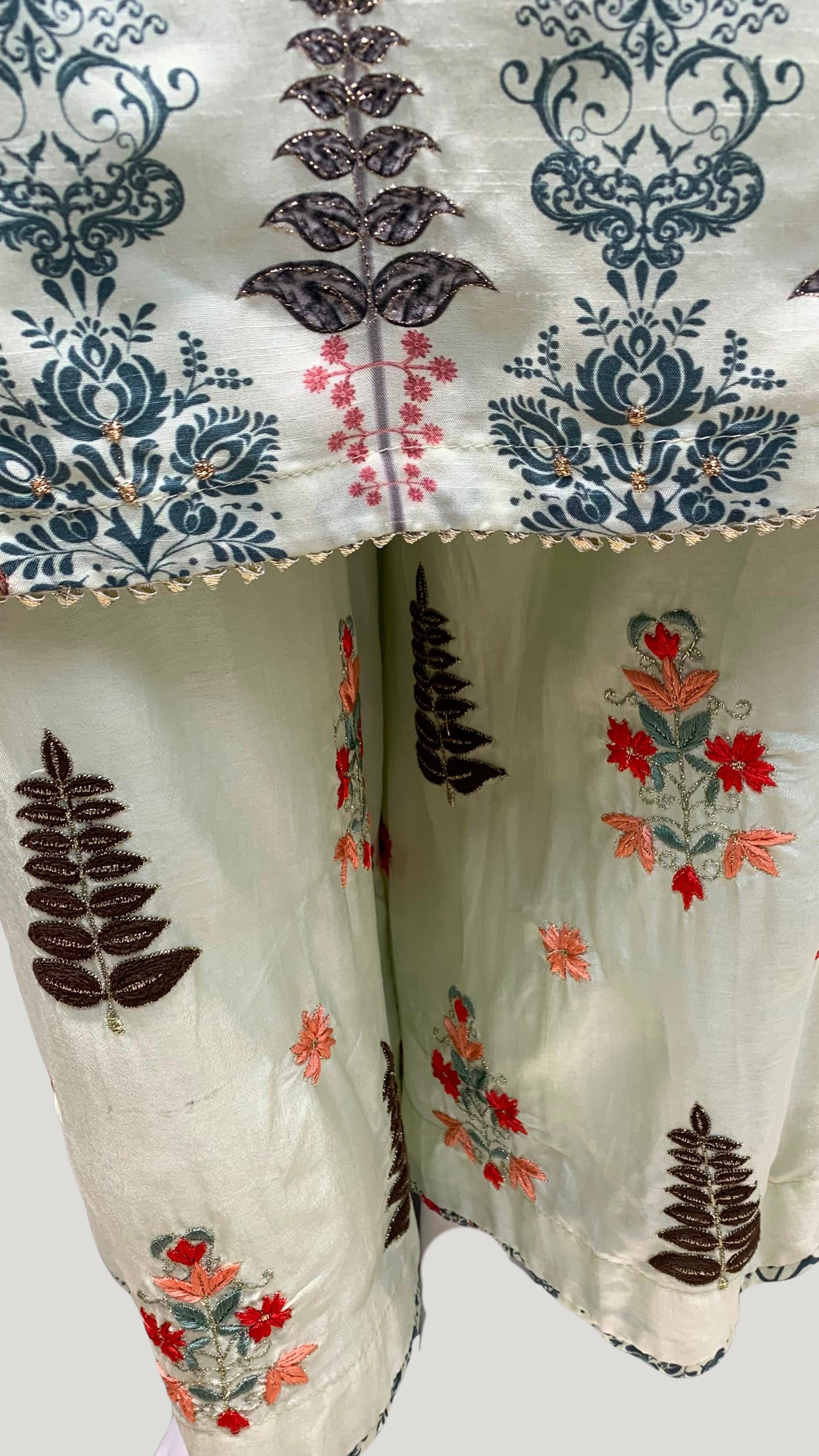 Mint Digital Printed Cotton Fabric Co-ord Set with Zari Work