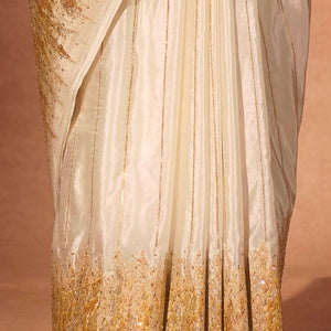 Cream Silk Satin Saree with Swarovski Work