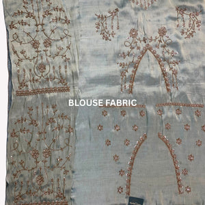 Sky Blue Tissue Unstitched Saree Embellished With Sequins, Cutdana, Moti & Stone Work