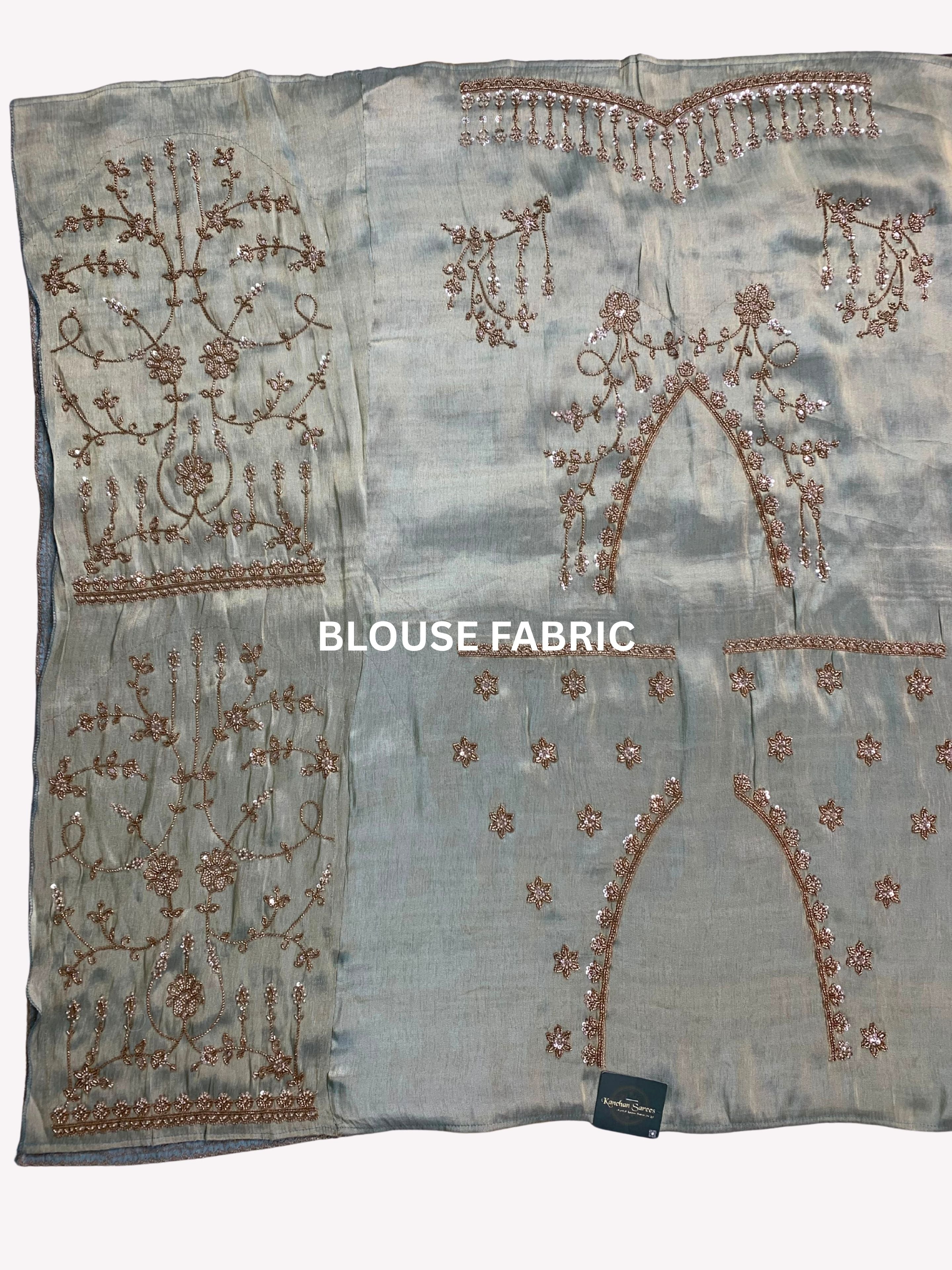 Sky Blue Tissue Unstitched Saree Embellished With Sequins, Cutdana, Moti & Stone Work