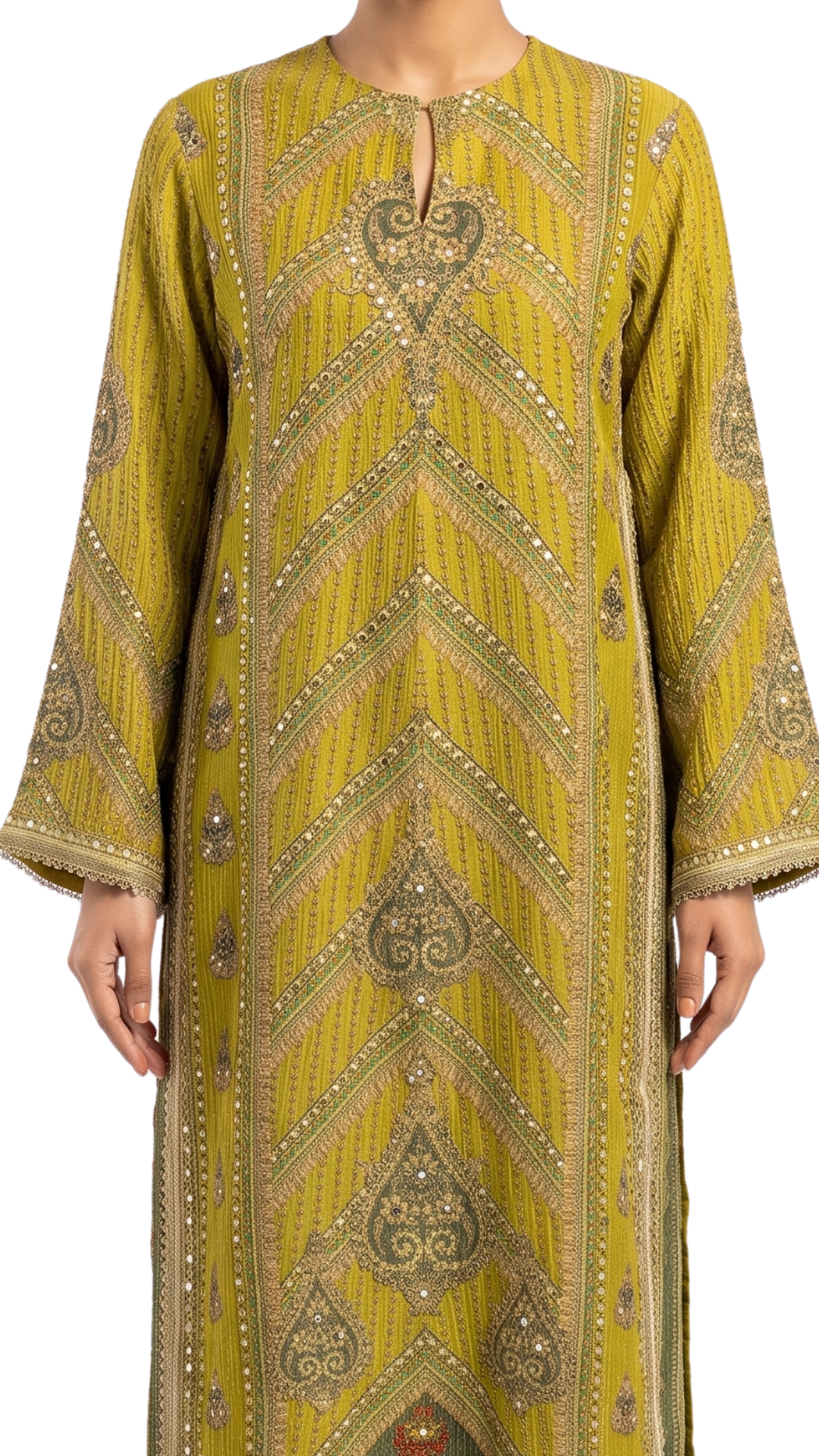 Mustard Yellow Wrinkle Tissue Stone and mirror Sequins