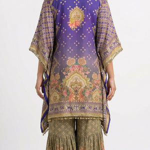 Purple Muslin Crepe Coord Set with Digital Print, Pearl & Mirror Detailing