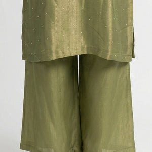 Green Tissue Suit Set with Cutdana, Sequins, Bead & Dabka Detailing