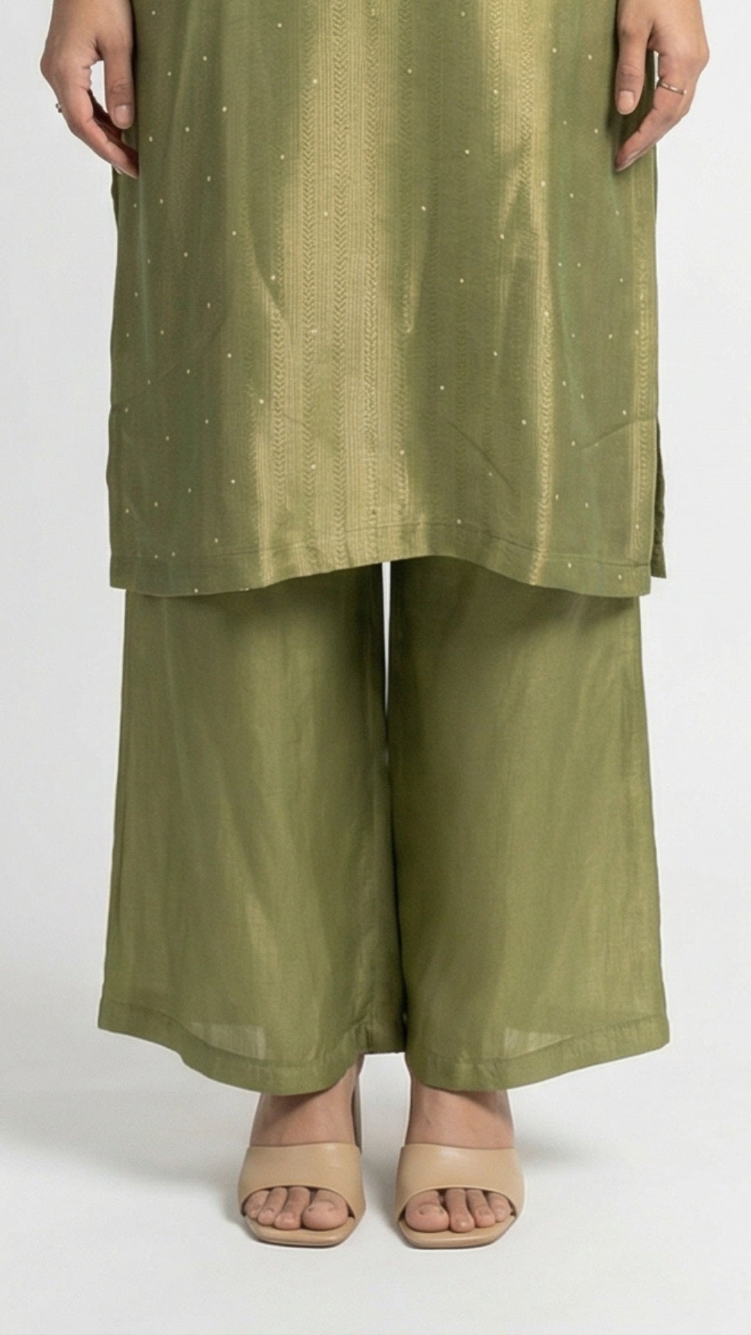 Green Tissue Suit Set with Cutdana, Sequins, Bead & Dabka Detailing