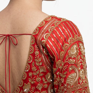 Beautiful Red Silk Saree Embellished With Sequins, Pearl & Cut Dana Work