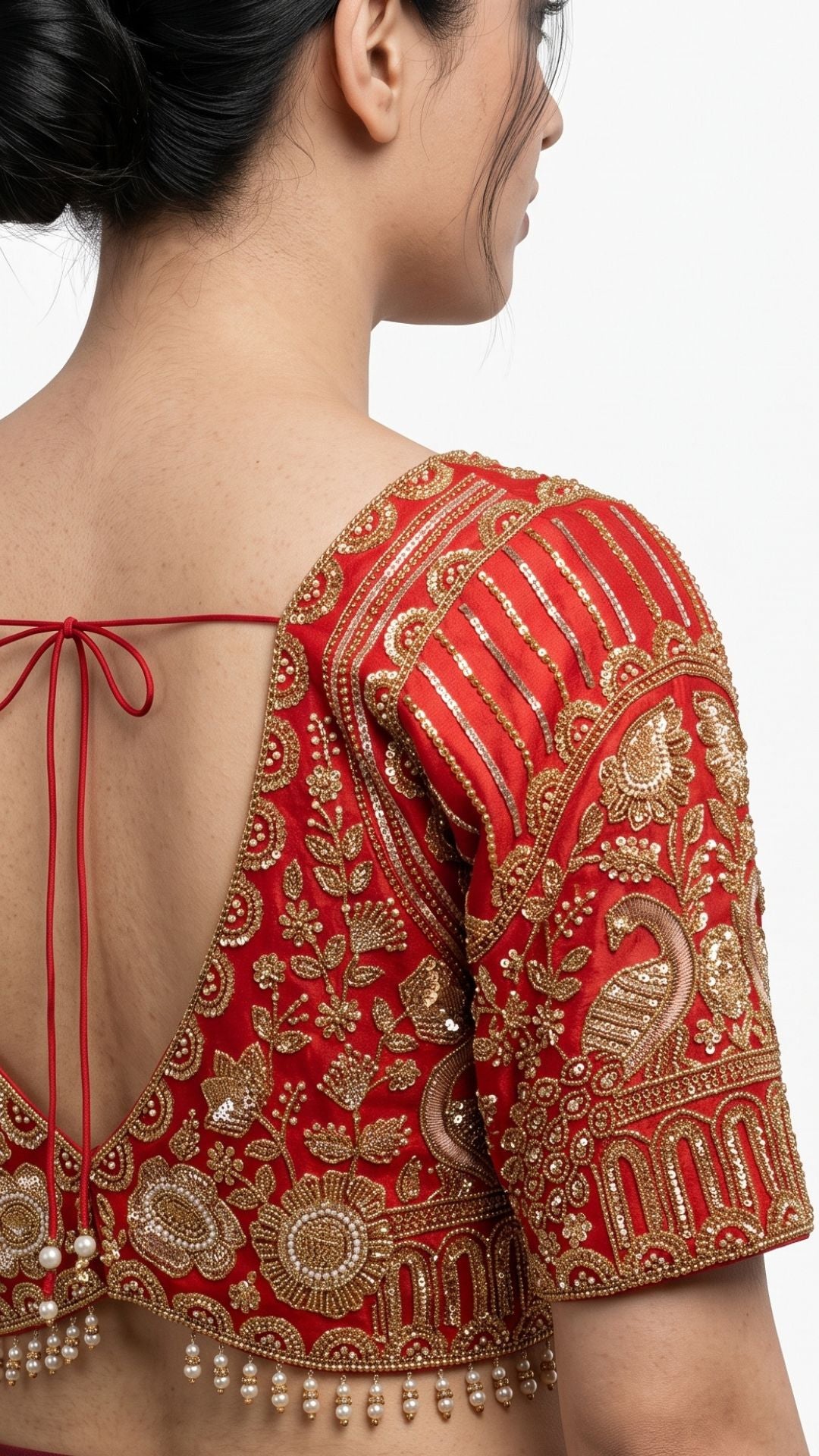 Beautiful Red Silk Saree Embellished With Sequins, Pearl & Cut Dana Work