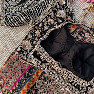 Black Banarasi Silk Saree Embellished With Cutdana, Sequins, Moti & Stone work