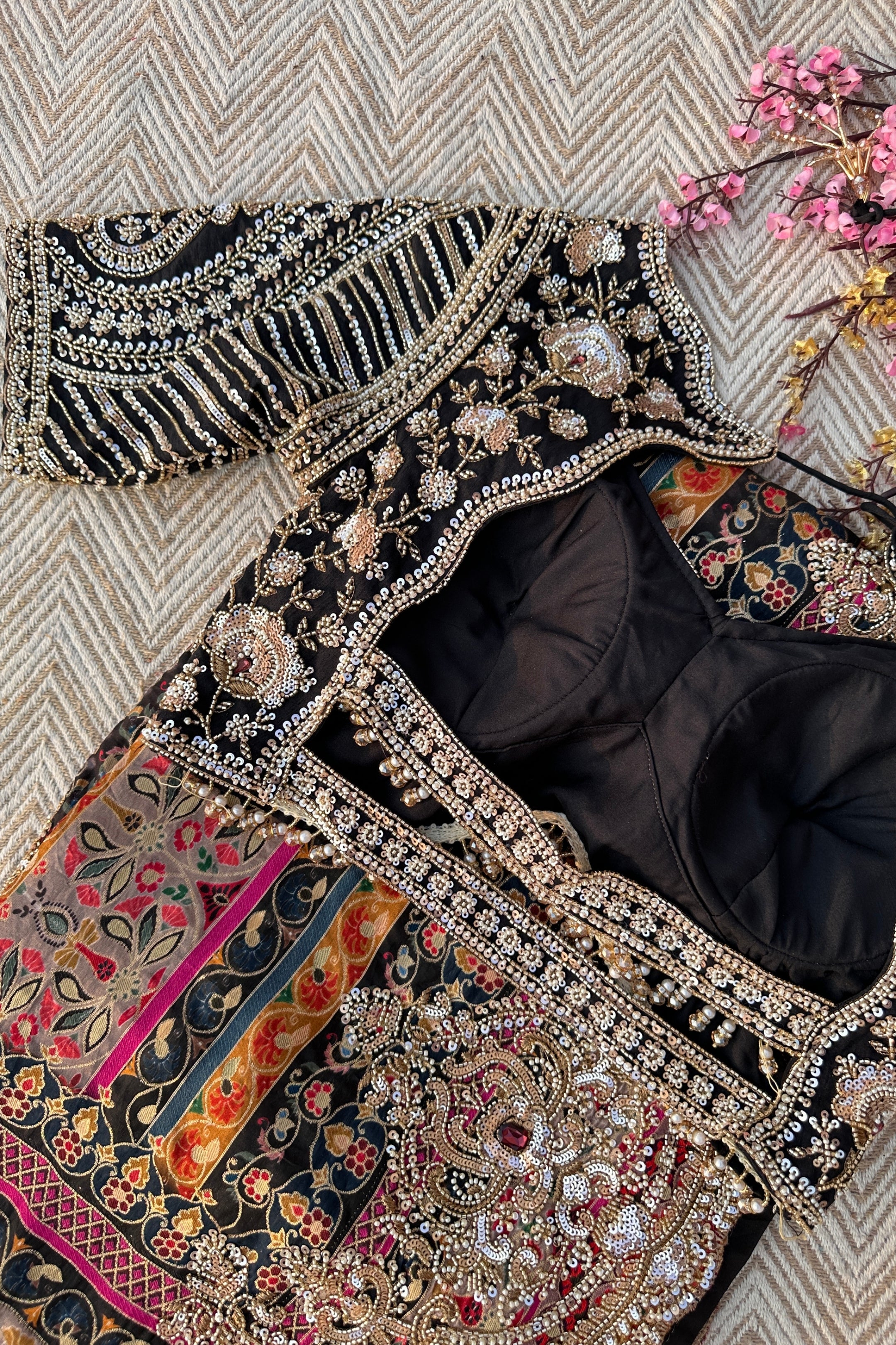 Black Banarasi Silk Saree Embellished With Cutdana, Sequins, Moti & Stone work