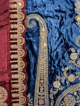 Load image into Gallery viewer, Blue Velvet Unstitched Suit with Zari and thread Embroidery
