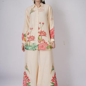 Cream Linen Indo Western with Sequins and Printed Embroidery 2
