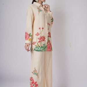 Cream Linen Indo Western with Sequins and Printed Embroidery 3