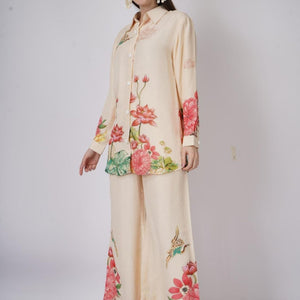 Cream Linen Indo Western with Sequins and Printed Embroidery 4