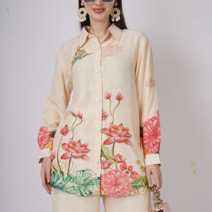 Cream Linen Indo Western with Sequins and Printed Embroidery 5