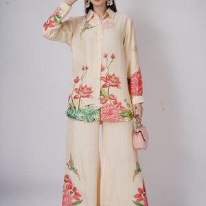 Cream Linen Indo Western with Sequins and Printed Embroidery 6