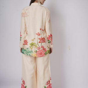 Cream Linen Indo Western with Sequins and Printed Embroidery 8