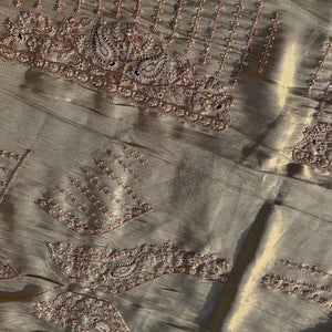 Sky Green Jacquard Saree with Tissue Unstitched Blouse with Cutdana, Sequins, Thread, Dabka and Moti Embroidery 10