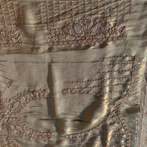 Sky Green Jacquard Saree with Tissue Unstitched Blouse with Cutdana, Sequins, Thread, Dabka and Moti Embroidery 11
