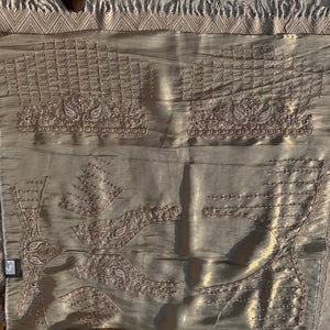 Sky Green Jacquard Saree with Tissue Unstitched Blouse with Cutdana, Sequins, Thread, Dabka and Moti Embroidery 9