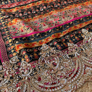 Black Banarasi Silk Saree Embellished With Cutdana, Sequins, Moti & Stone work