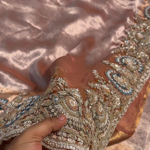 Beige Tissue Unstitched Saree Embellished With Sequins, Dori, Dabka & Cutdana Work