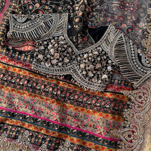 Black Banarasi Silk Saree Embellished With Cutdana, Sequins, Moti & Stone work
